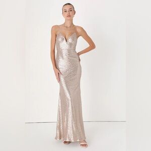 Lulus Spectacular Moment Rose Gold Mermaid Maxi Dress
